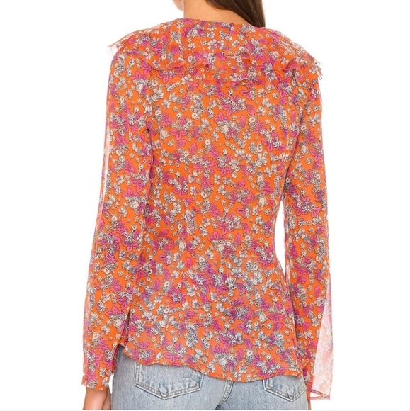 New Free People Floral Ruffle Blouse - Pink and Orange - Picture 3 of 12